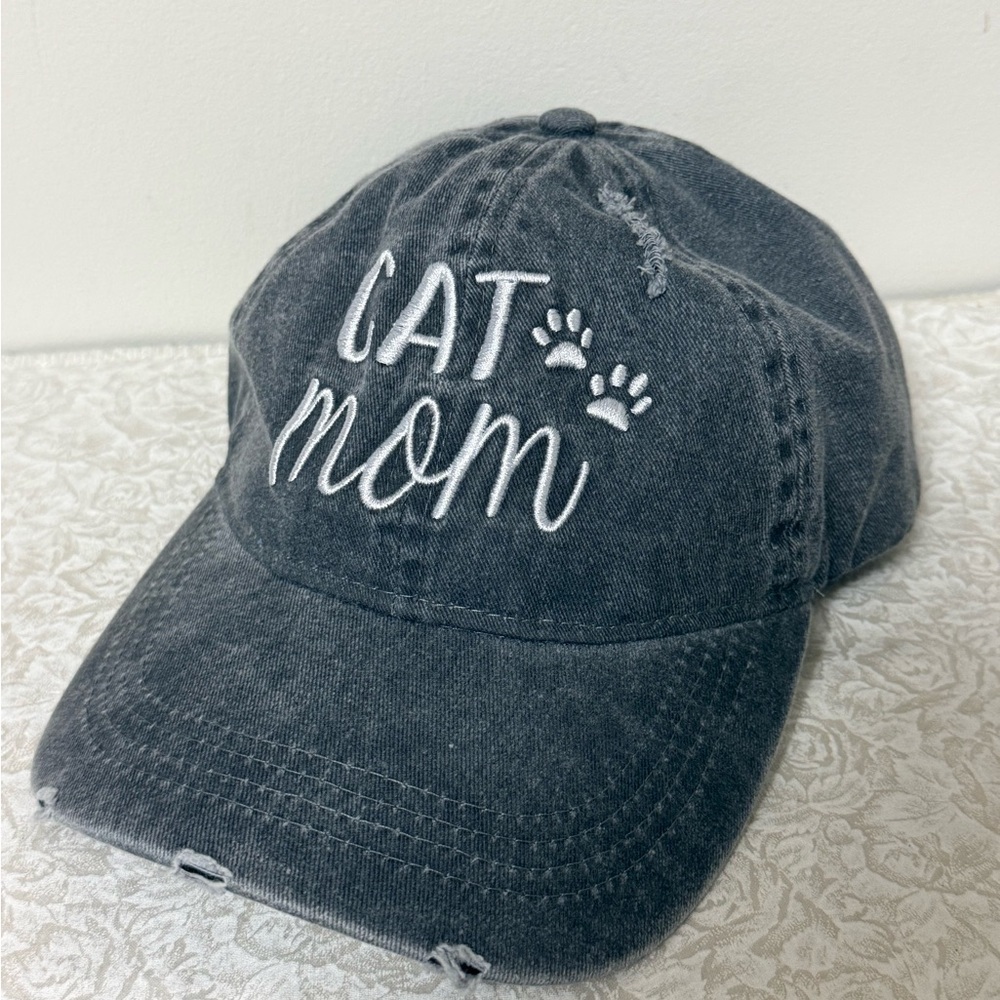 Sonoma Cat Mom Heather Gray Denim Cap Hat Crazy Cat Lady
